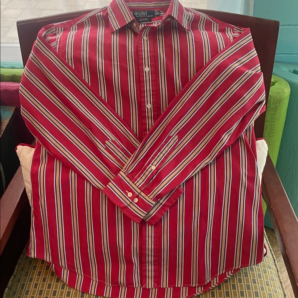 Polo by Ralph Lauren Men's Red Multicolor Striped Shirt